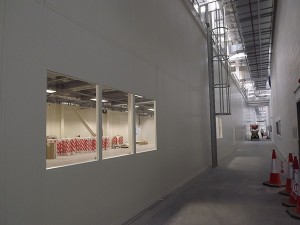 Steel partitioning installed in a warehouse environment