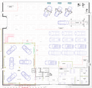 Site plan drawing showing the proposed steel partitioning layout and workshop areas for Clive Sutton at The Oxgate Centre